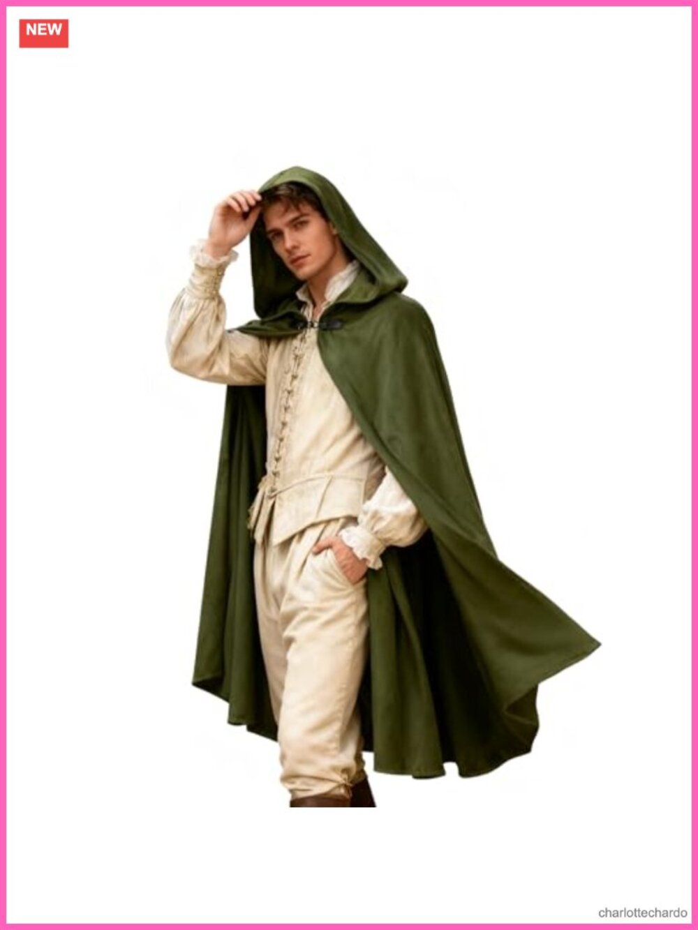Velvet Hooded Cloak Renaissance Cosplay Cape Adult Mid-Length